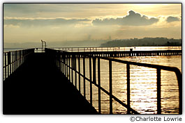 Cais iluminado ao fundo